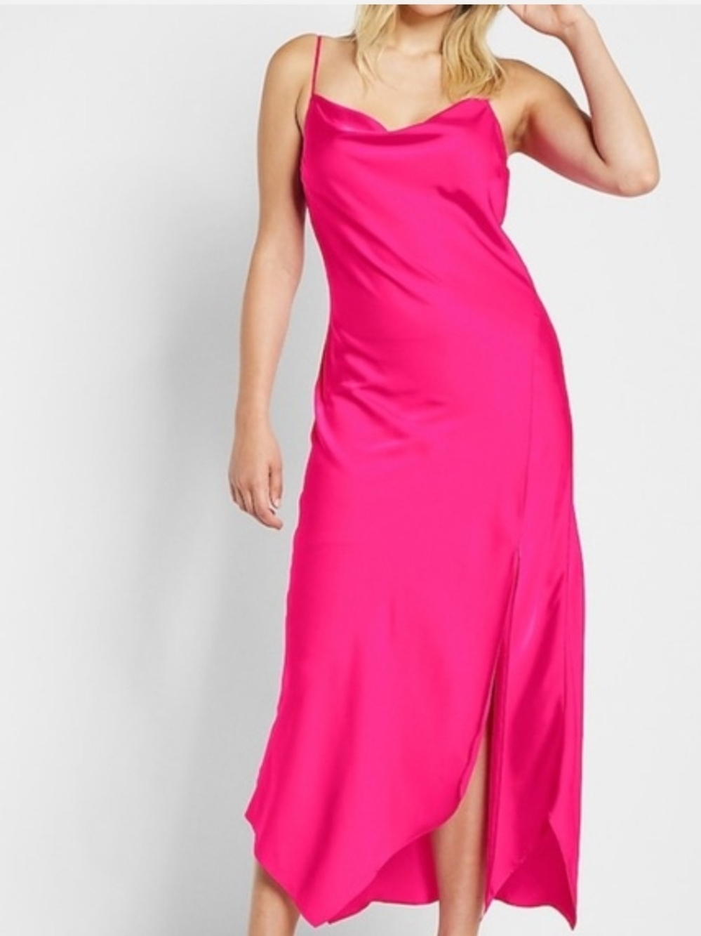 Express Hot Pink Asymmetrical Slip Dress - Picture 3 of 5